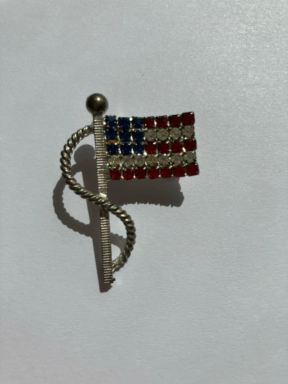 Vintage American Flag Patriotic Rhinestone Brooches - pair of 2 pins